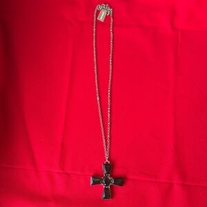 Chico's Black and Silver Ornate Cross Necklace